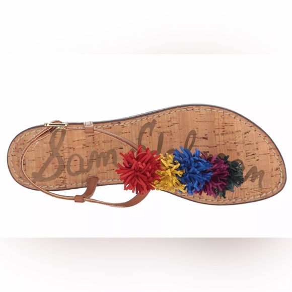 SAM EDELMAN Sz 10.5 GATES EMBELLISHED LEATHER FRINGE THONG SANDAL MULTICOLOR - Picture 3 of 8